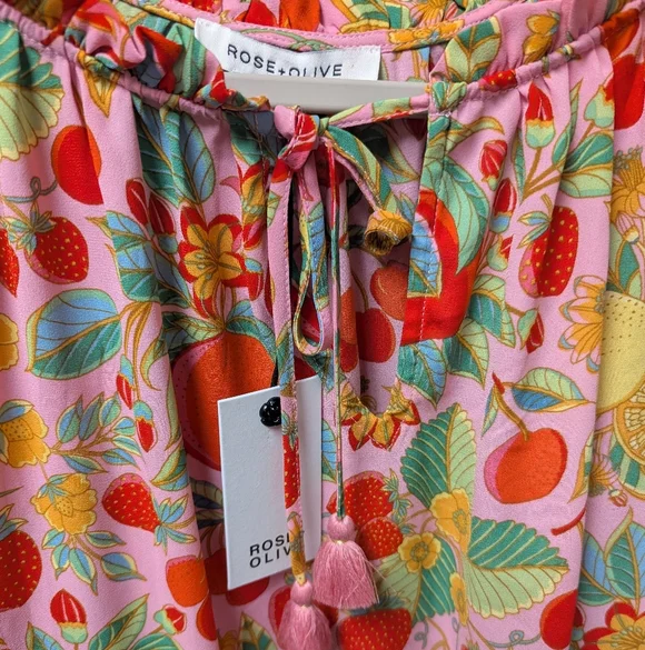Rose & Olive Pink Tropical Fruit On Or Off-Shoulder Blouse 2X NWT - Picture 4 of 7